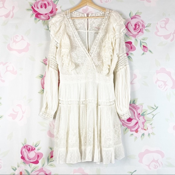 LoveShackFancy Dresses & Skirts - NEW Love Shack Fancy Simonna Floral Ruffle Lace Ivory Cream Boho Mini Dress 10